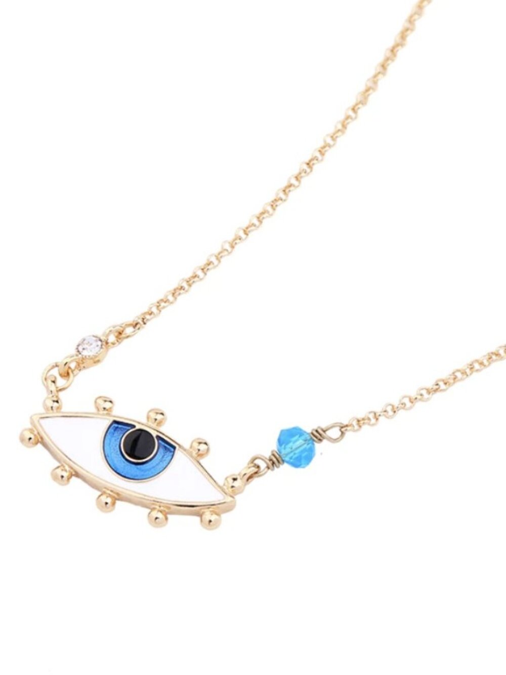 Evil Eye Symbol Gold Tone Blue Crystal Cubic Zirconia Necklace